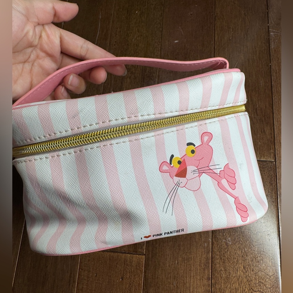 Pink Panther Stripe Portable Cosmetic Bag